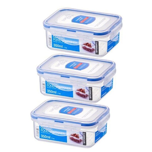 3x Locknlock 350ml Airtight Classic Rectangle Food Storage Container Short Clear