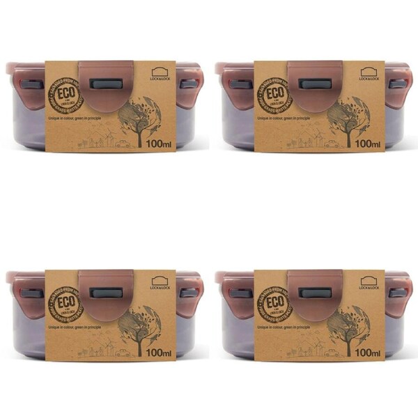 4x Locknlock 100ml Eco Round Airtight Food Container Travel/Pantry Set Short