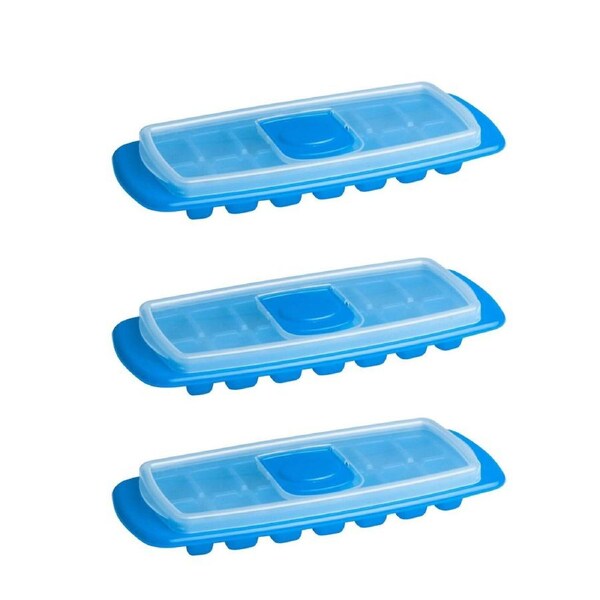 3x Cuisena 30cm Stackable Ice Cube Tray Maker Freezer Mould w/ Lid Blue