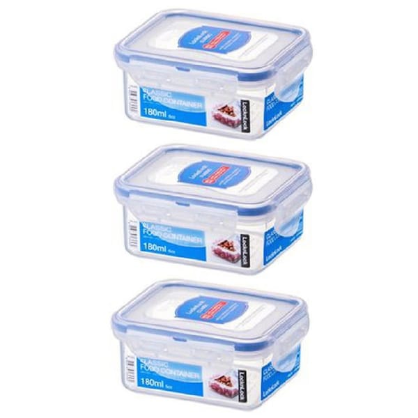 3x Locknlock 180ml Airtight Classic Rectangle Food Storage Container Short Clear