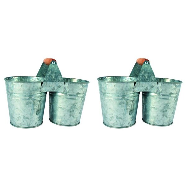 2x Yard Master Loke 26x13cm Antiqued 2 Pot Planter Garden Plant Decor Silver