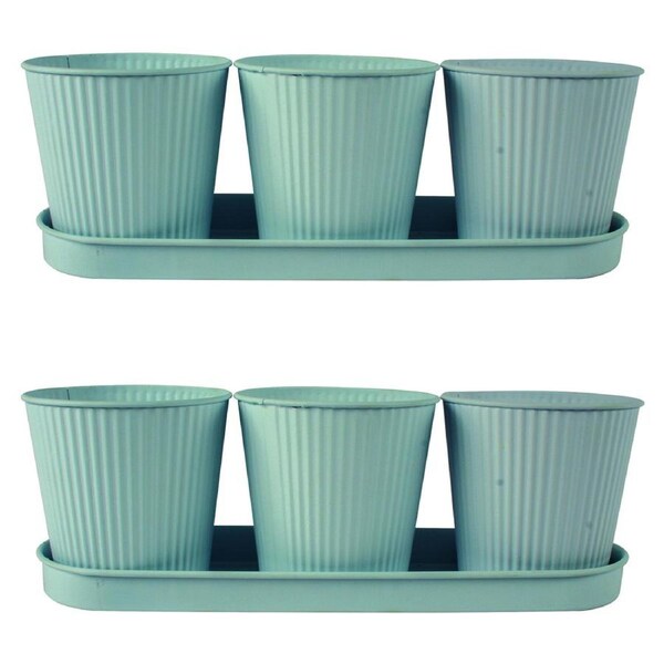 2x Yard Master 34cm Maja Emboss 3 Plant/Flower Pot w/ Tray Home/Garden Decor WHT