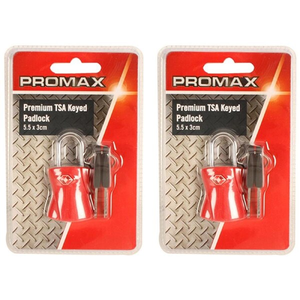 2x Promax Premium TSA 5.5cm Keyed Padlock Travel Luggage/Suitcase Security Lock