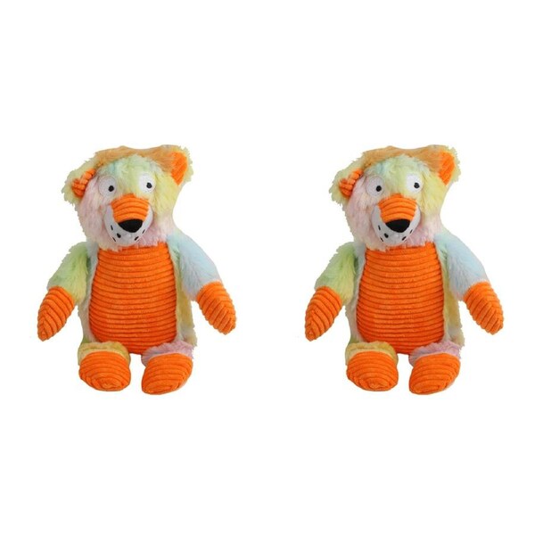 2x Pro Pet 30cm Squeaky Soft Plush Lion Dog Toy Interactive Squeaker Play Yellow