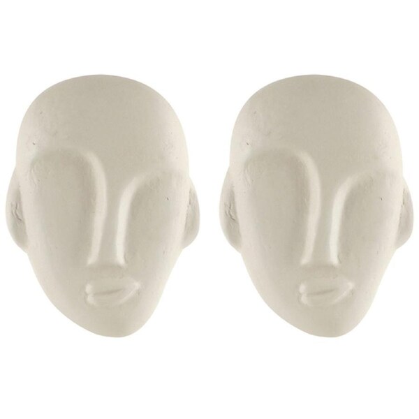 2x Maine & Crawford Troy Papier Mache 20cm Mask Wall Sculpture Hang Decor Cream