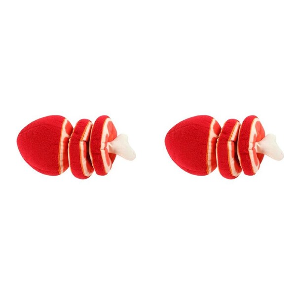 2x Pro Pet 23x12cm Meat Joint Plush w/ Squeaker Interactive Fun Play Dog Toy Red