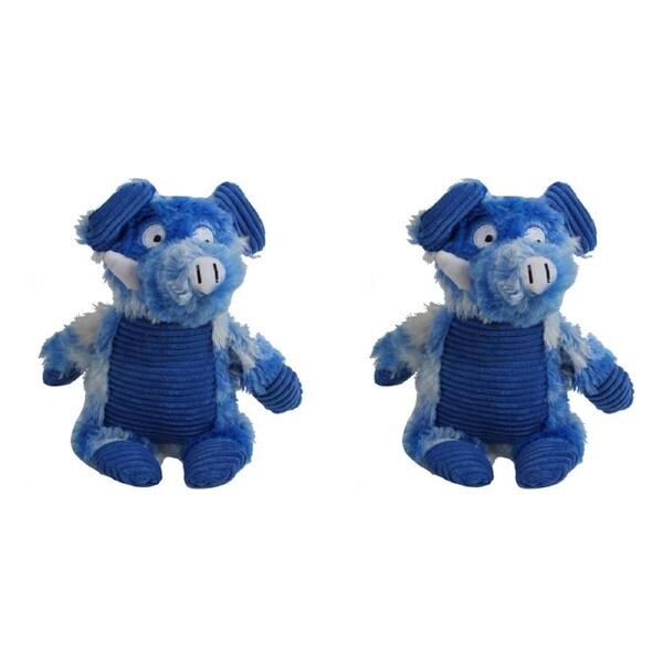2x Pro Pet 30cm Squeaky Soft Plush Pig Dog Toy Interactive Squeaker Play Blue