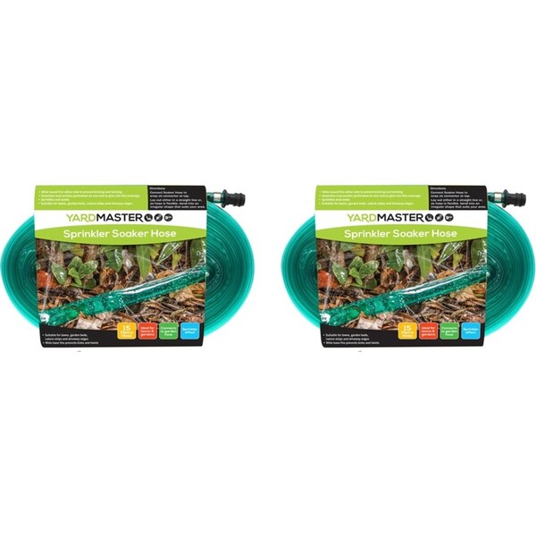 2x Yard Master Plastic 15m Water Hose Soaker Outdoor Lawn Garden Watering Green