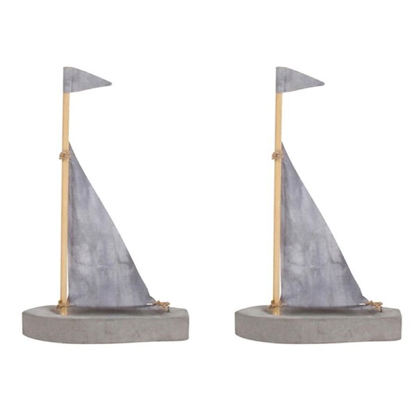 2x Maine & Crawford Escape 15cm Medium Concrete/Tie Dye Sailing Boat Decor NTRL
