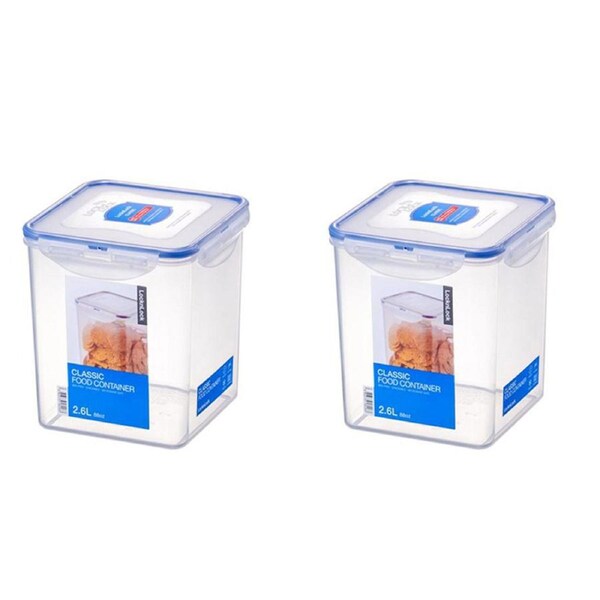 2x Locknlock 2.6L Airtight Classic Square Food/Snack Container Storage Tall CLR