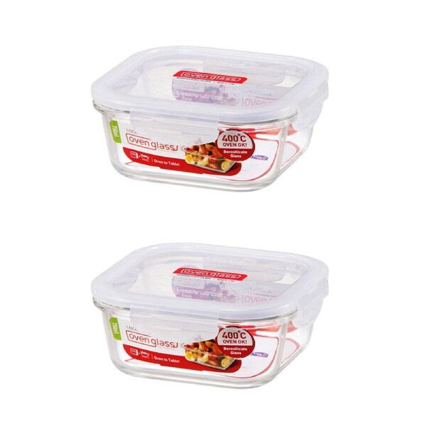 2x Locknlock 750ml Euro Square Borosilicate Glass Food Container Storage w/ Lid