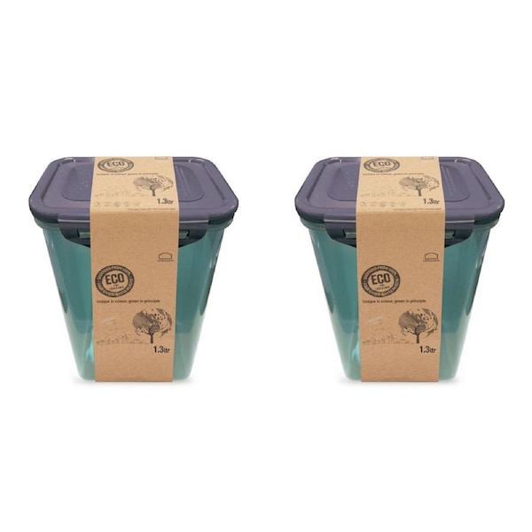 2x Locknlock 1.3L Eco Rectangle Airtight Food Container Travel/Pantry Set Tall