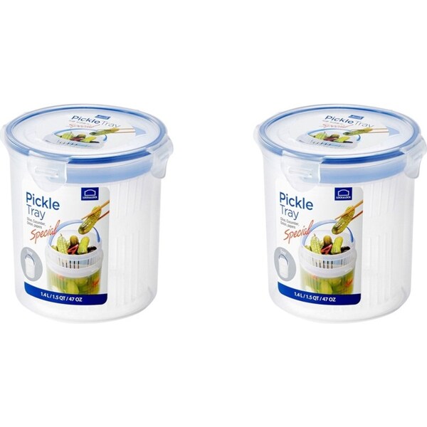 2x Locknlock 1.4L Airtight Classic Round Food Container w/ Draining Basket Clear