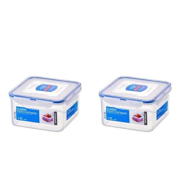 2x Locknlock 1.2L Airtight Classic Square Food/Snack Container Storage Short CLR