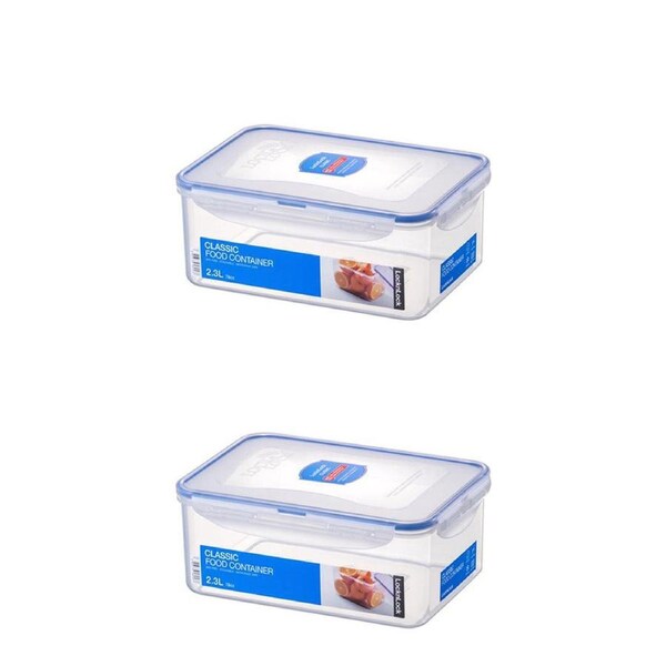 2x Locknlock 2.3L Airtight Classic Rectangle Food Storage Container Tall Clear