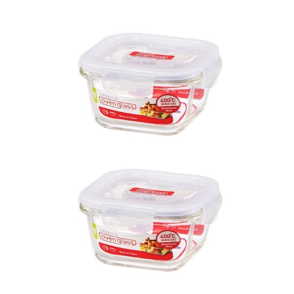 2x Locknlock 300ml Euro Square Borosilicate Glass Food Container Storage w/ Lid