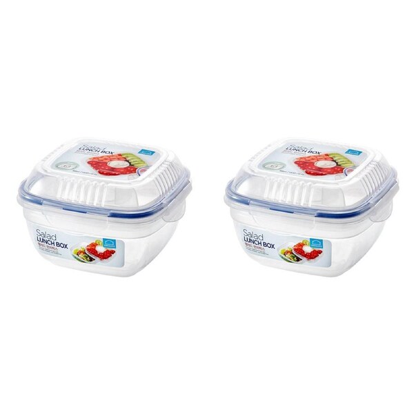 2x Locknlock 950ml Classic Special Salad Stackable Food Lunch Box w/ Divider CLR