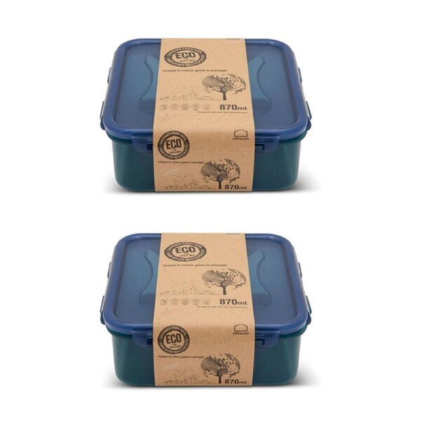 2x Locknlock 870ml Eco Square Airtight Food Container Travel/Pantry Set Short