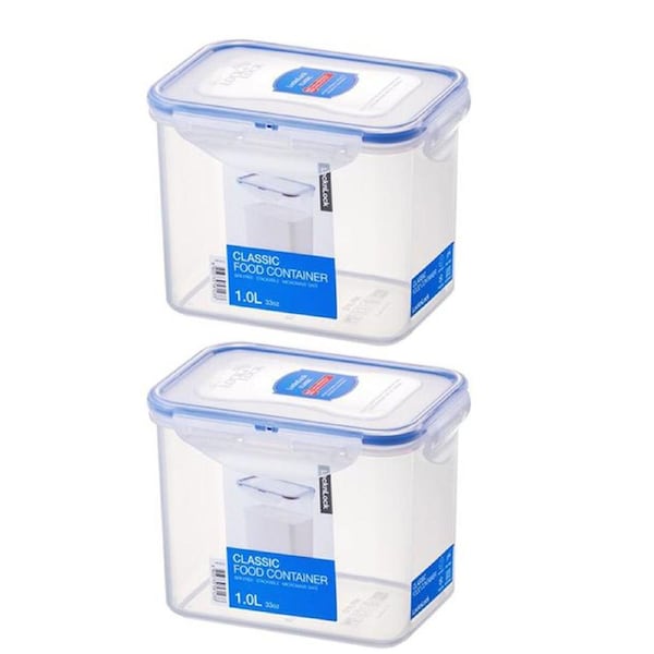 2x Locknlock 1L Airtight Classic Rectangle Food Storage Container Tall Clear