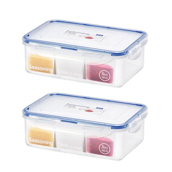 2x Locknlock 1L Classic 3-Section Seasoning/Condiment Container w/ Spoon Clear