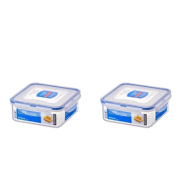 2x Locknlock 870ml Airtight Classic Square Food Container Storage Short Clear