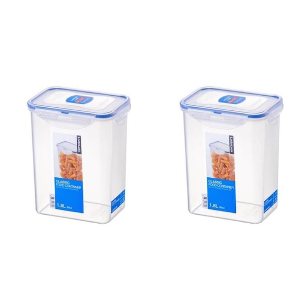 2x Locknlock 1.8L Airtight Classic Rectangle Food Storage Container Tall Clear