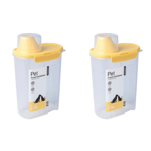 2x Locknlock 2.4L Airtight Cat Pet Food Storage/Dispenser w/ Easy-Pour Lid YLW
