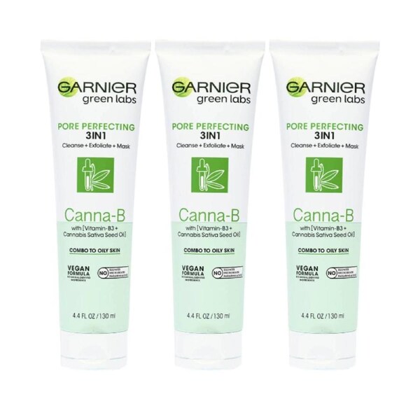 3x Garnier Green Labs Pore Perfecting 3 in 1 Cleanse Exfoliate Mask Canna B 130ml