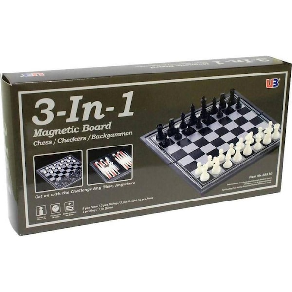U3 - Magnetic 3-in-1 Chess Checkers Backgammon Set
