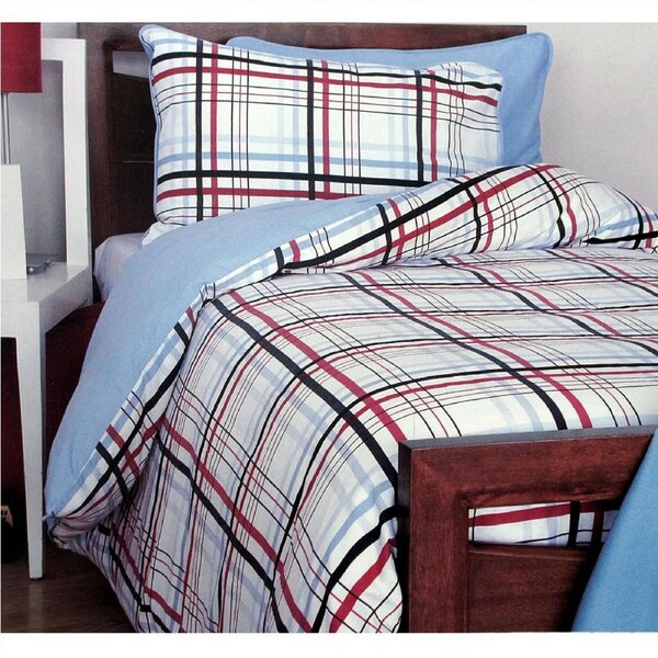 Geordie Blue Polyester Cotton Checkered Quilt Cover Set Double