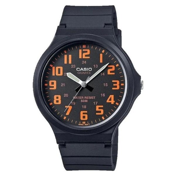 Casio Unisex Black and Orange Analogue MW240-4B/MW-240-4BV