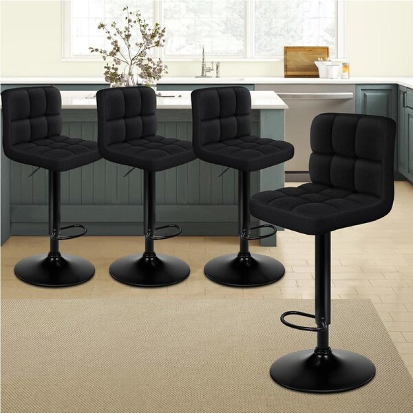 4x ALFORDSON Bar Stools Ralph Swivel Fabric All Black