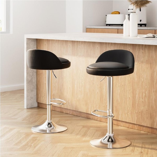 2x Artiss Bar Stools PU Leather Gas Lift Black