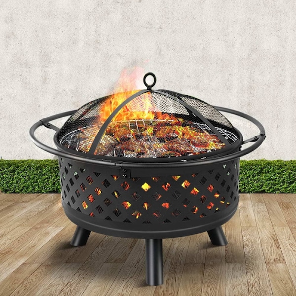 Grillz Fire Pit BBQ Charcoal Smoker Portable Outdoor Kitchen Camping 30" 32" 32"