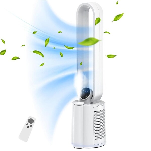 ADVWIN Bladeless Tower Fan Humidifier, Portable Electric Purifying Fan With 12 Speeds Settings, 8H Timer, UV Lamp, Suitable for Home Bedroom Office