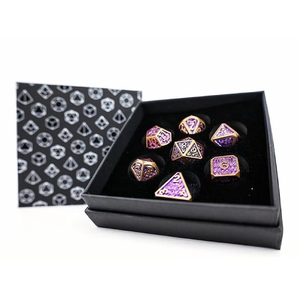 Metal RPG Draco Bright Purple Brass Dice Set