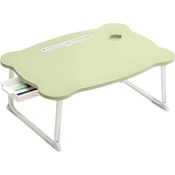 SOGA Green Portable Bed Table Adjustable Folding Mini Desk With Mini Drawer and Cup-Holder Home Decor