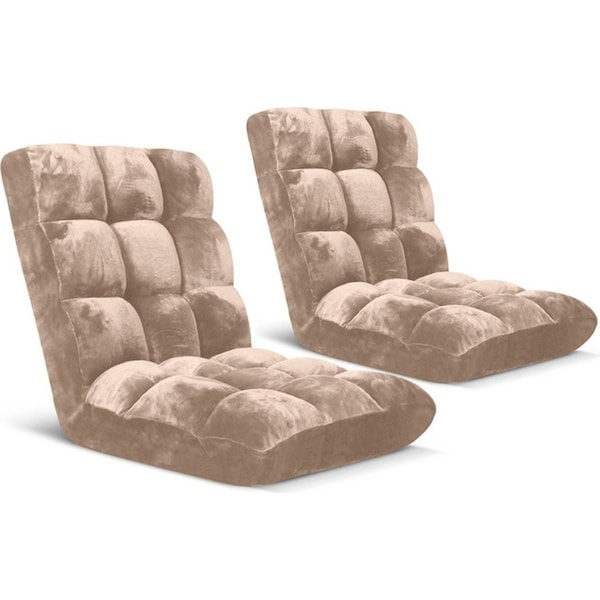 SOGA 2X Floor Recliner Folding Lounge Sofa Futon Couch Folding Chair Cushion Light Apricot