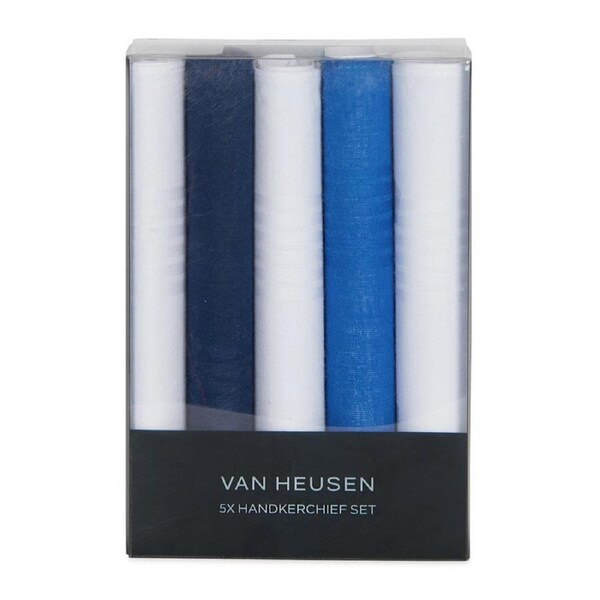 5pc Van Heusen Men's Pocket Hankie/Hanky 100% Cotton Handkerchief Set Blue/White