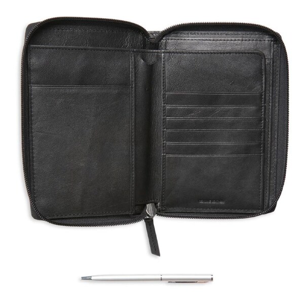 Van Heusen Men's Travel Folio Passport Wallet/Card Holder Case w/Pen Black