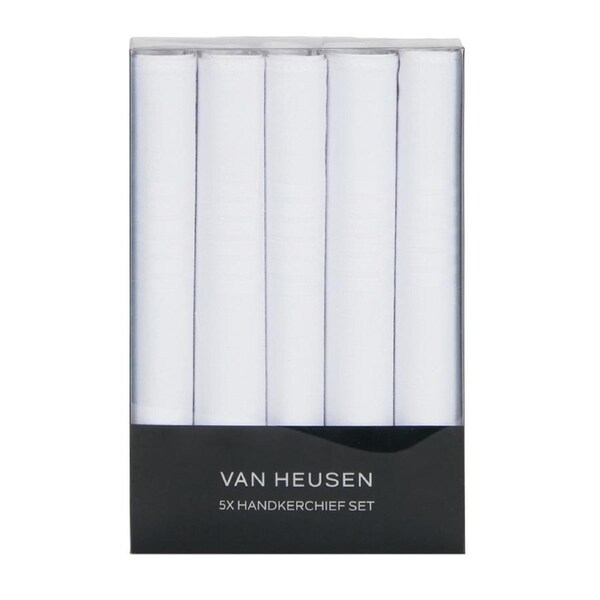 5pc Van Heusen Men's Pocket Hankie/Hanky 100% Cotton Handkerchief Set White