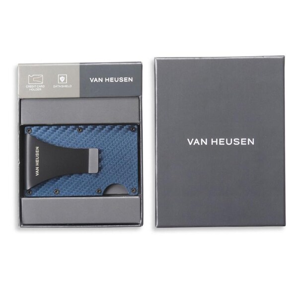 Van Heusen Men's Metal Credit Card Holder Slim w/Money Clip Wallet Textured Blue