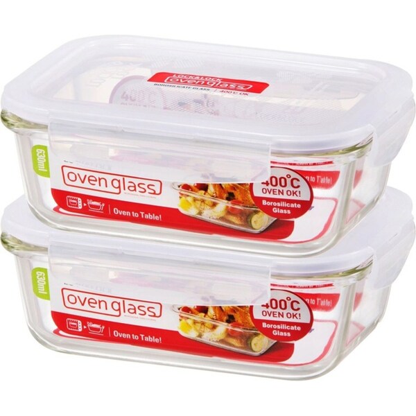 2PK Locknlock 630ml Euro Rectangular Borosilicate Glass Food Container Clear
