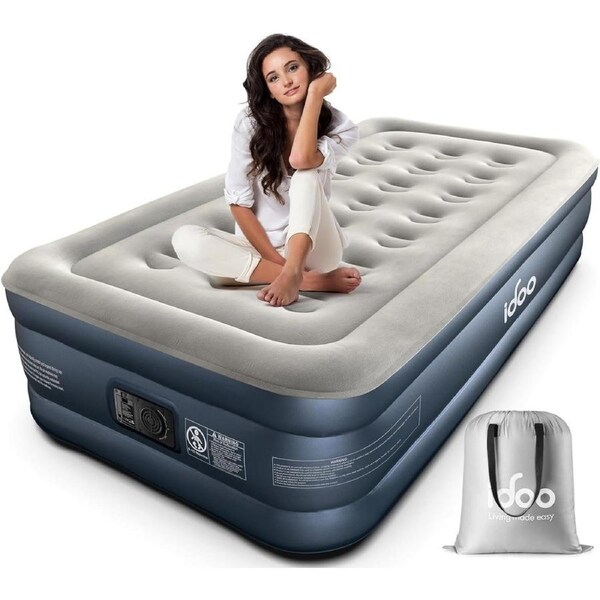 iDOO Single Size Air Mattress Inflatable Bed w/ Built-in Electric Pump Portable
