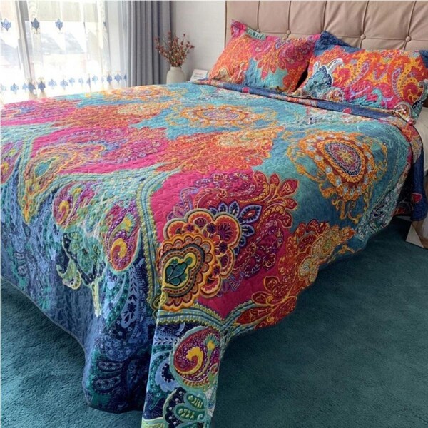 100% Cotton Lightly Quilted Coverlet Set Valencian Multi Queen