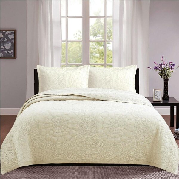 100% Cotton Lightly Quilted Coverlet Set Unity Cream Queen