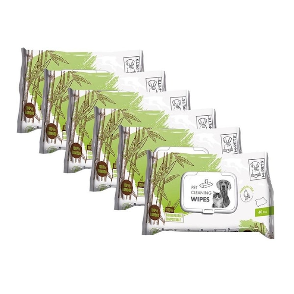 6x 40pc M-Pets 20cm Pet Dog/Cat Care Stain Cleaning Hygiene Wipes Towel Bamboo