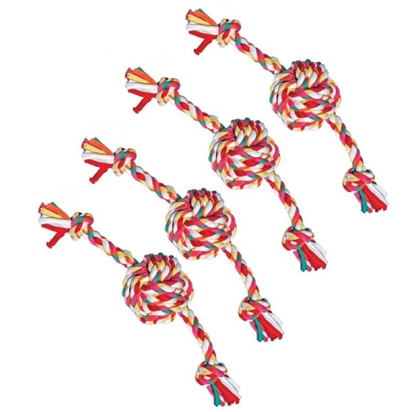 4x Rosewood Small Cotton Rope Ball Tug Pet Dog Play Training Chew Bite Fetch Toy