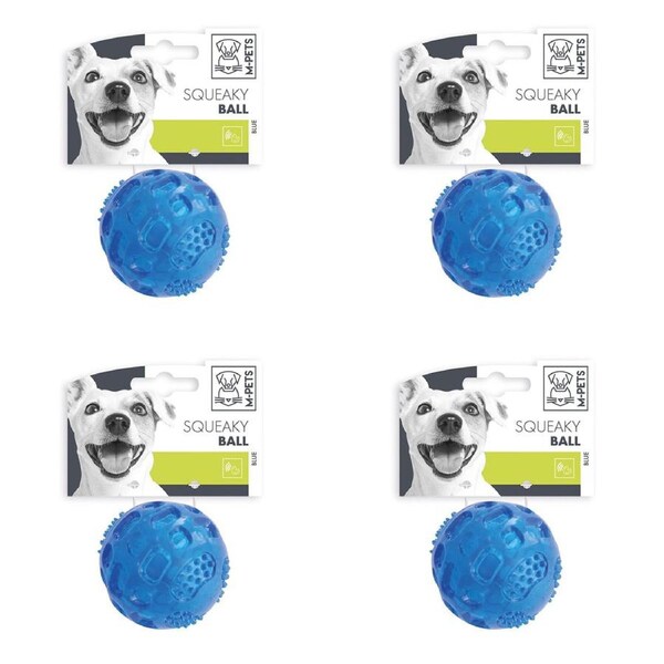 4x M-Pets 6.3cm Squeaky Ball Dog/Puppy Pet Interactive Fetch Exercise Toy Blue