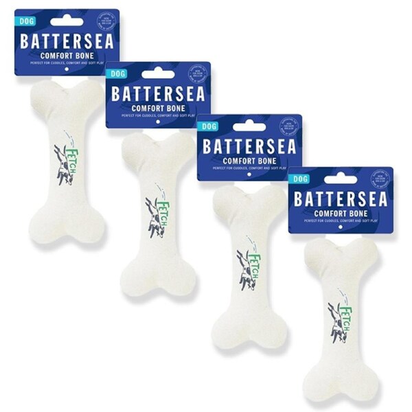 4x Rosewood Battersea Comfort Bone Plush Pet Dog Interactive Fetch Play Toy WHT